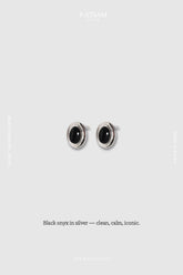 925 Black Onyx Oval Enamel Stud Earrings