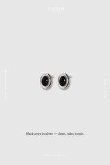 925 Black Onyx Oval Enamel Stud Earrings