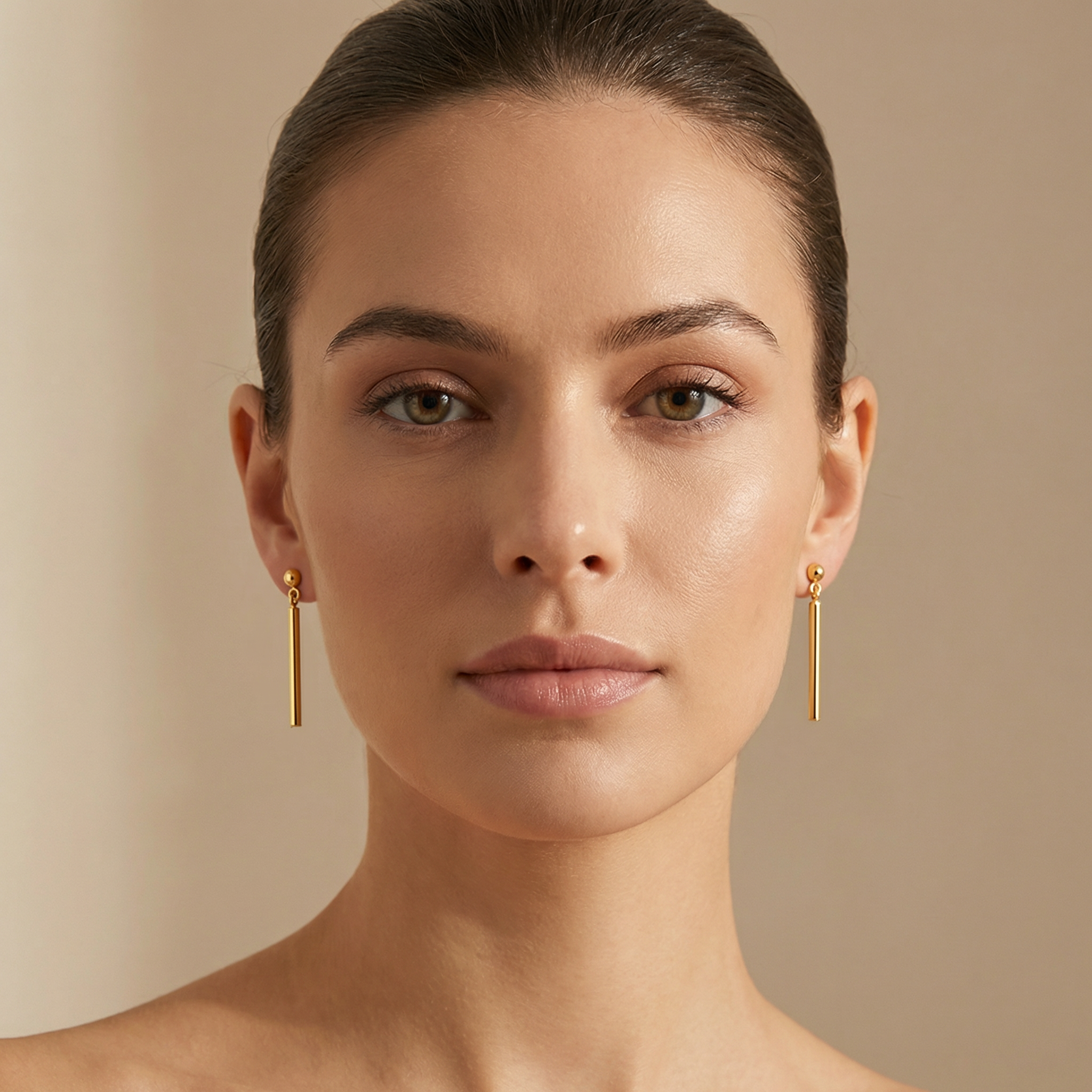 Modern vertical bar dangle earrings in 14k yellow gold