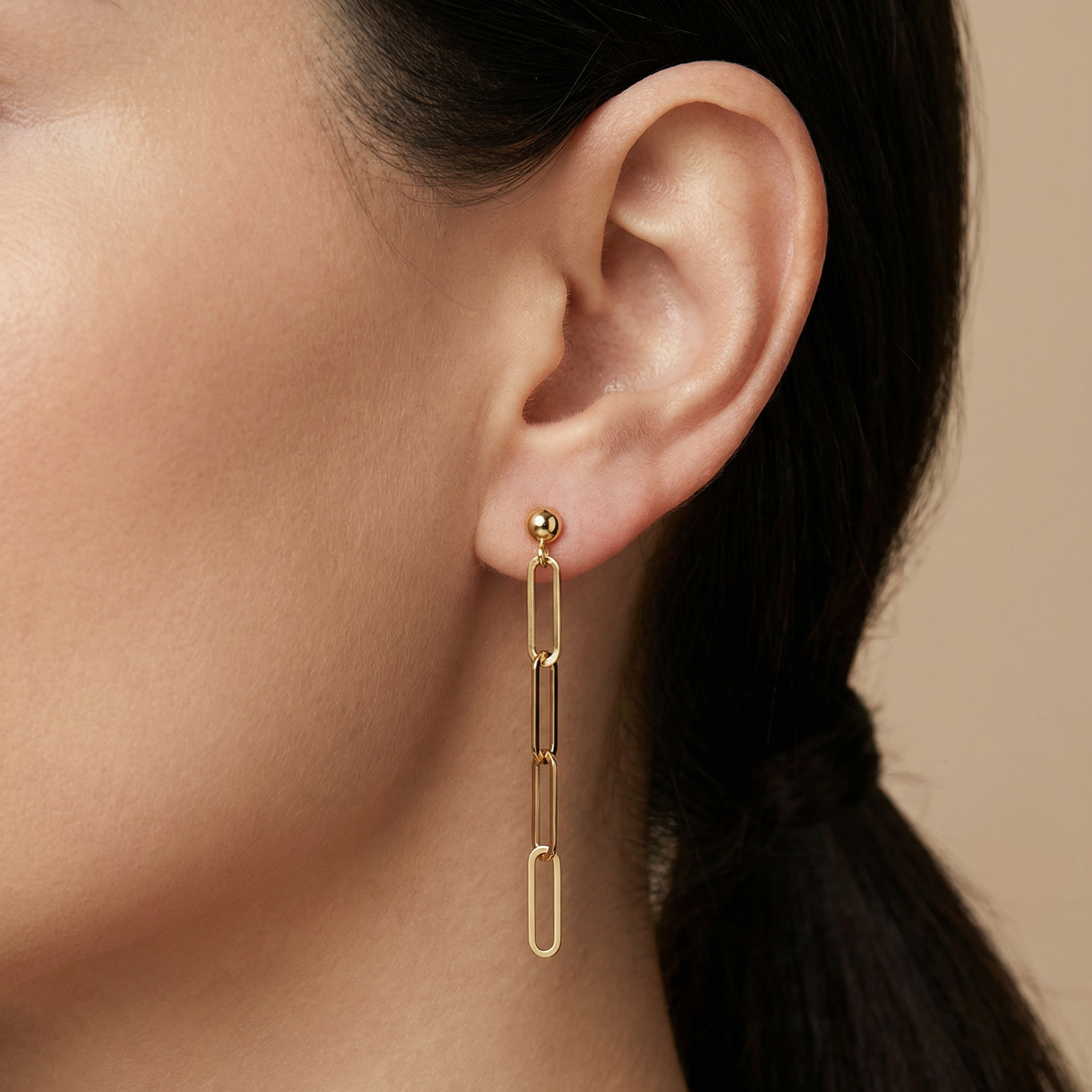 High polish 14k gold minimalist paperclip earrings 45mm length