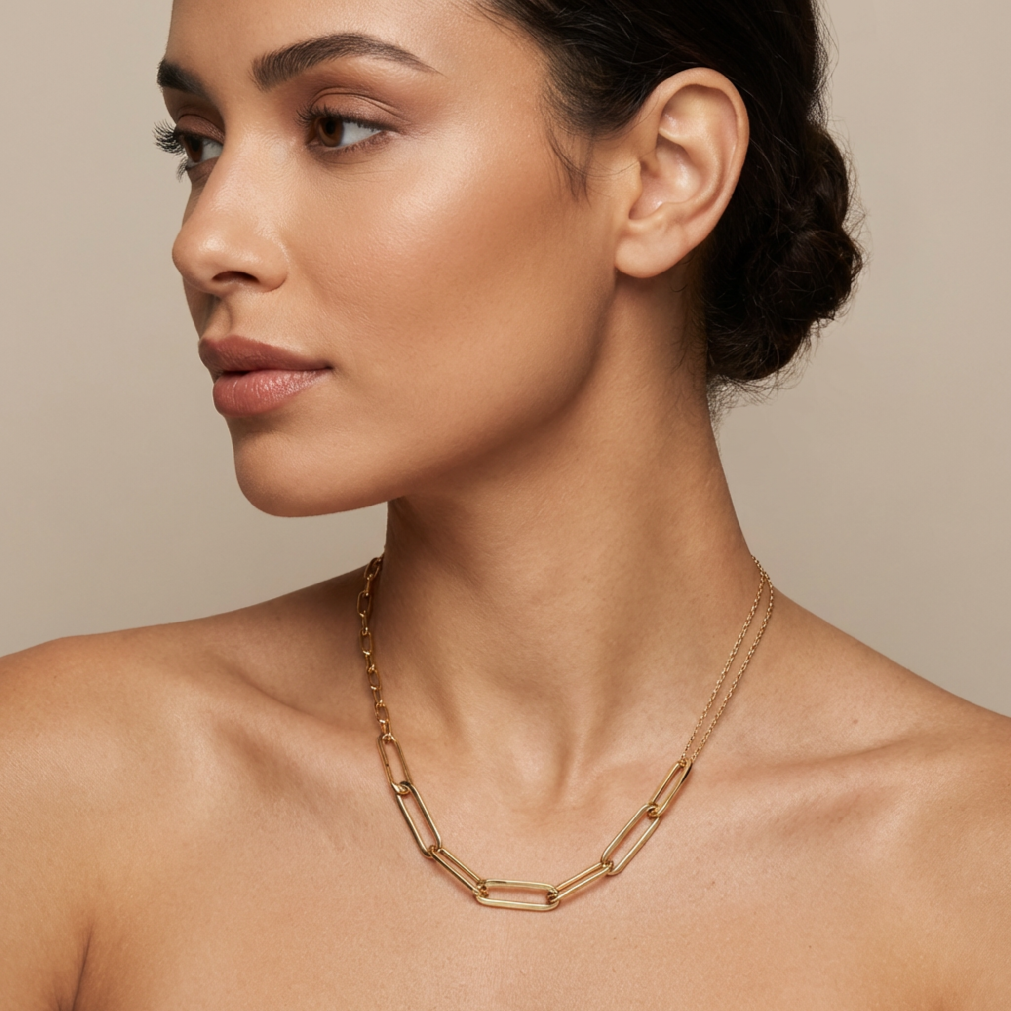 Modern mixed-link necklace with bold paperclip and dainty chain