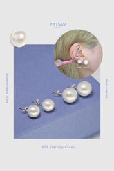 925 Sterling Silver Cotton Pearl Simple Stud Earrings (8mm / 10mm / 12mm)