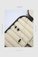 925 Black Onyx Oval Enamel Stud Earrings