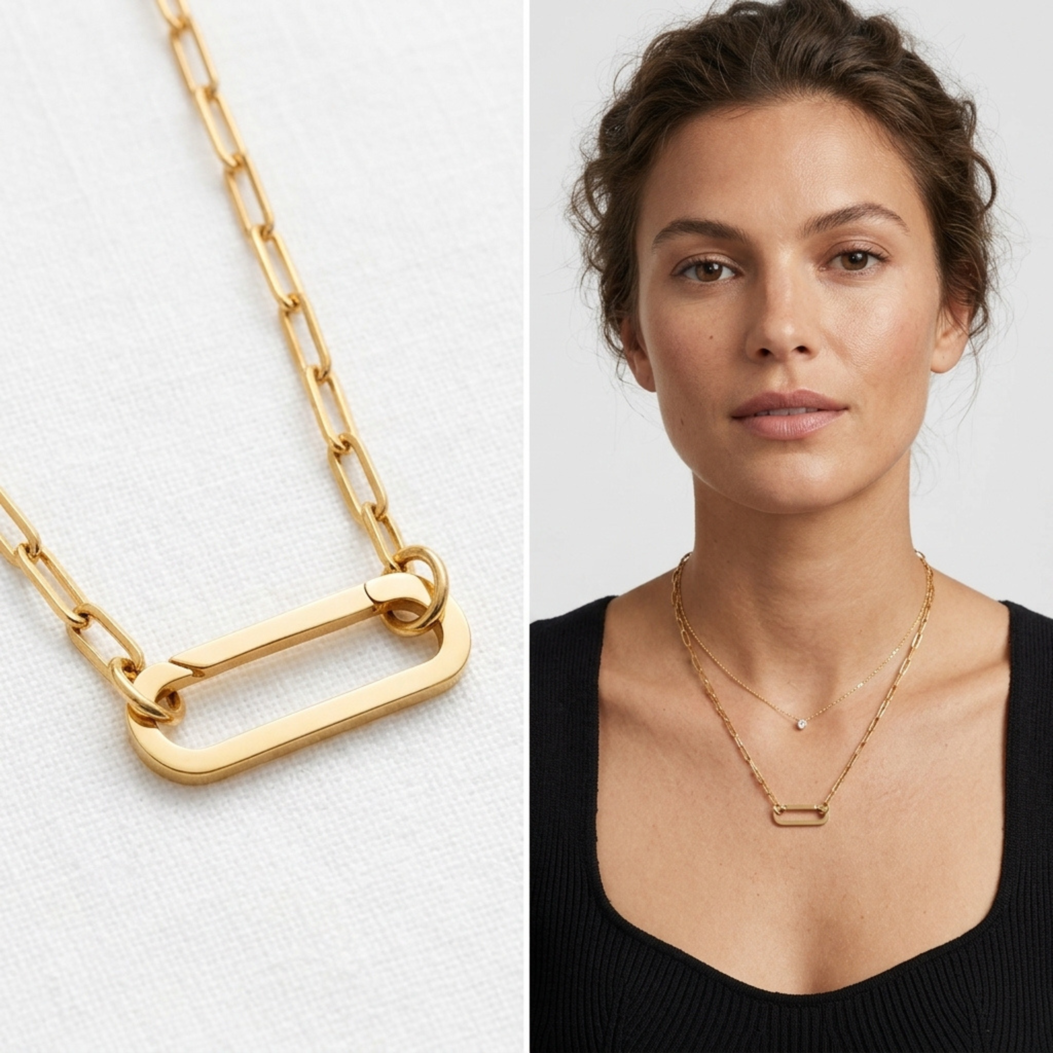 Modern industrial-style gold link necklace in yellow gold
