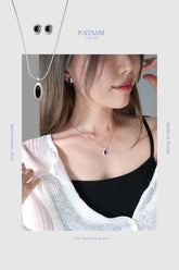 925 Sterling Silver Black Onyx Oval Pendant Necklace – Snake Chain