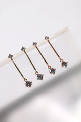 14k Solid Gold CZ Stud Bar Dangle Stud Earring - Pretty At Sam