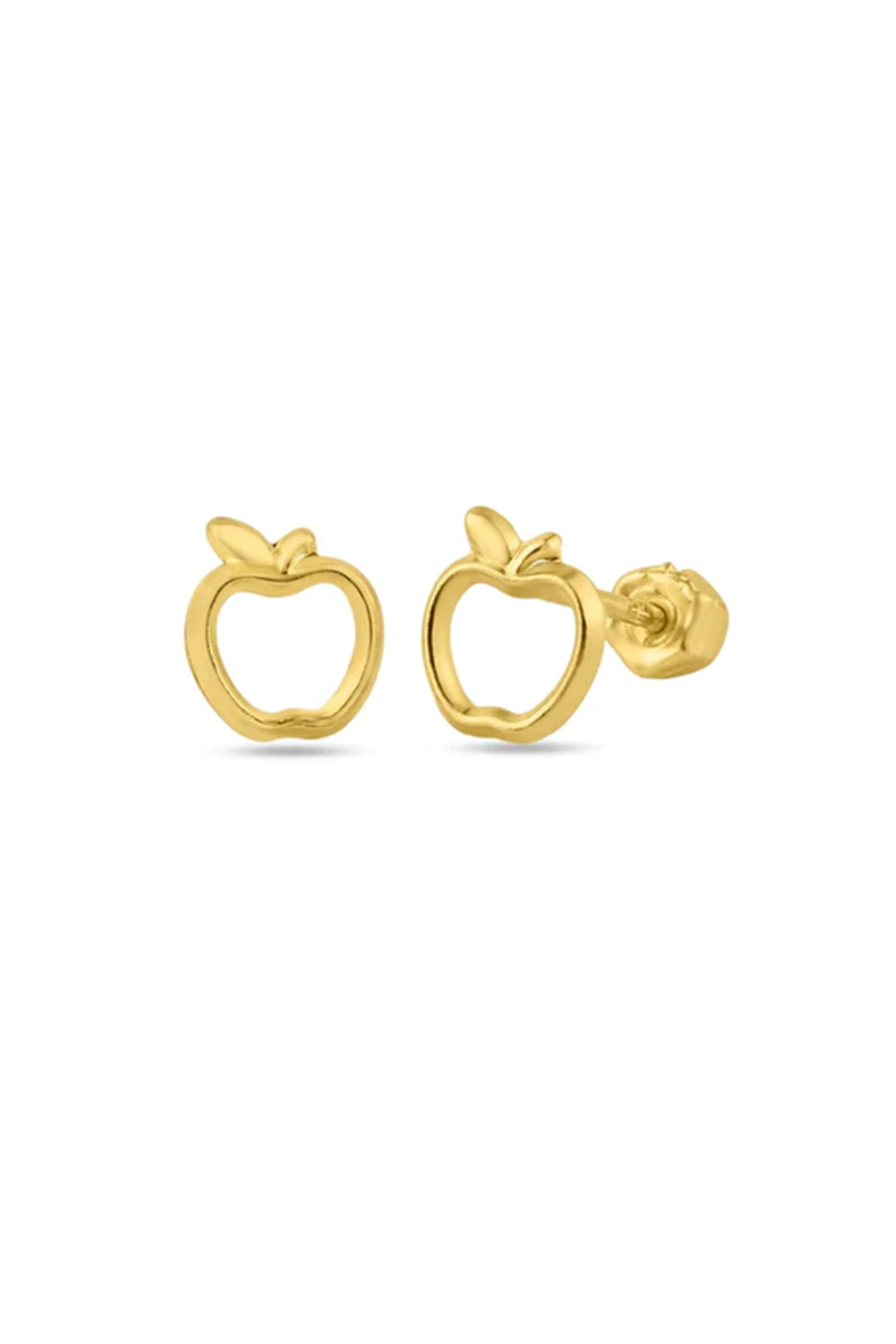 14K Solid Gold Open Apple Stud Screw Back Stud Earring - Pretty At Sam