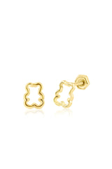14K Solid Gold Open Teddy Bear Stud Screw Back Stud Earring - Pretty At Sam