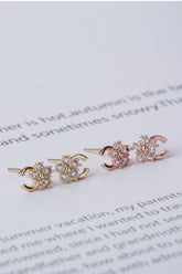 14k Solid Gold CZ Flower C Stud Pushback Earring - Pretty At Sam