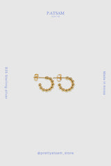 925 Sterling Silver Gold Ball Linked Half Hoop Stud Earrings