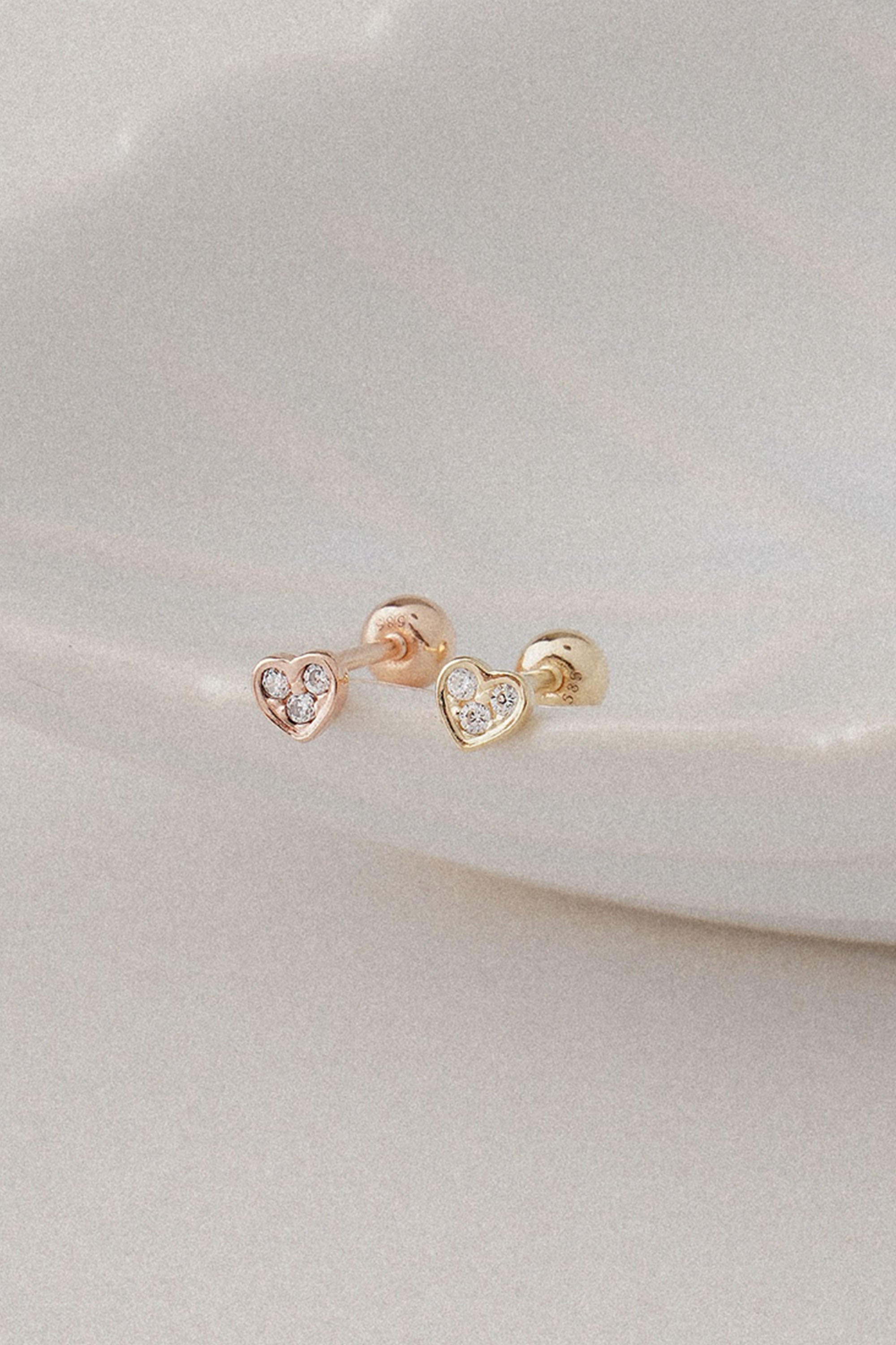 14k Solid Gold CZ Dainty Heart Single Stud - Pretty At Sam