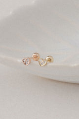14k Solid Gold CZ Dainty Heart Single Stud - Pretty At Sam