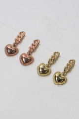 14k Solid Gold Cuban Chain Heart Drop Stud Earring - Pretty At Sam