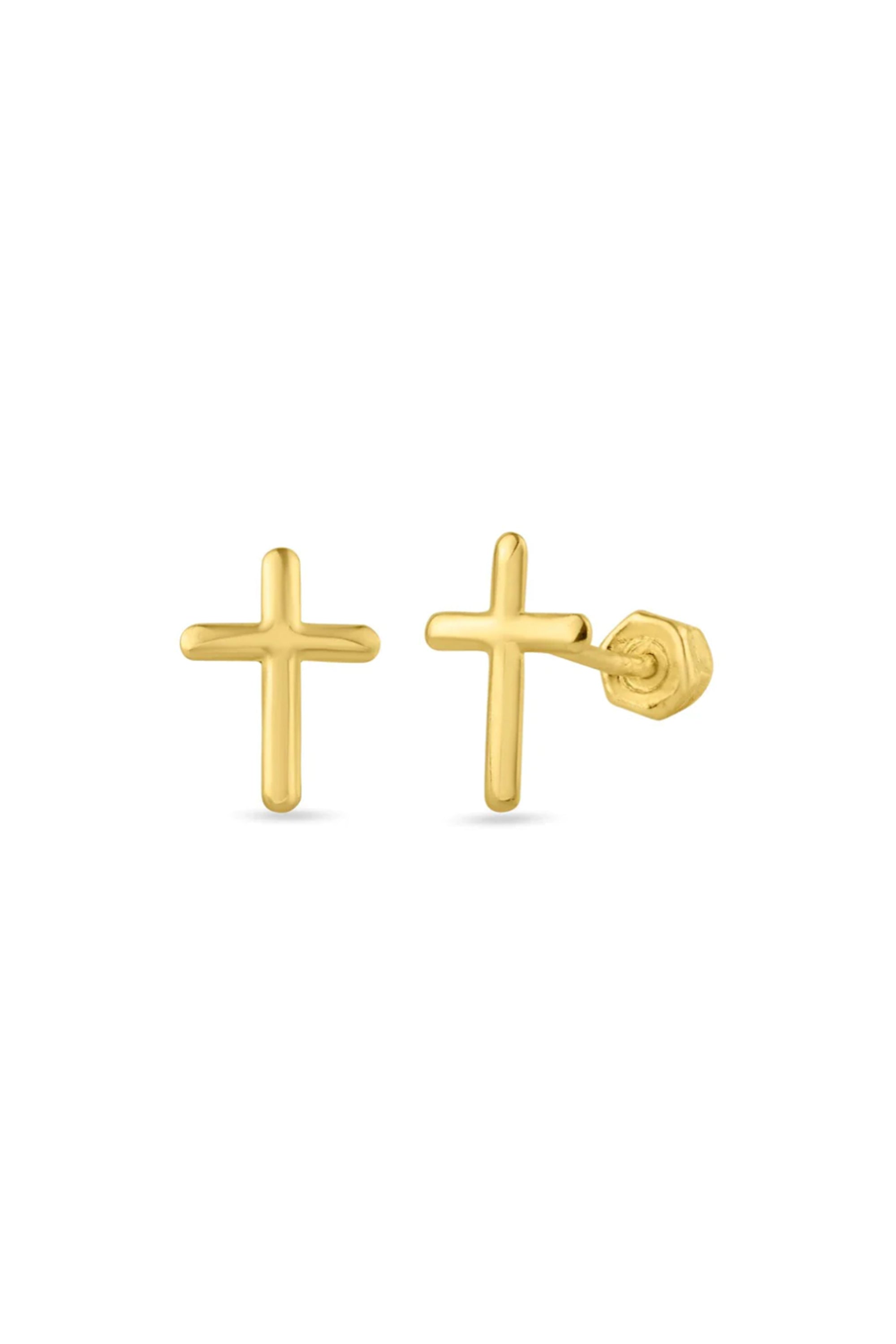 14K Solid Gold Cross Screw Back Stud Earring - Pretty At Sam