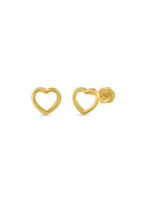 14K Solid Gold Open Heart Stud Screw Back Stud Earring - Pretty At Sam