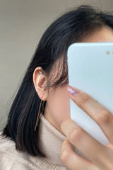 14k Solid Gold Beads Chain Wavy Threader Drop Earring - Pretty At Sam