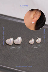 925 Sterling Silver Minimal Heart Swarovski Pearl Stud Earring