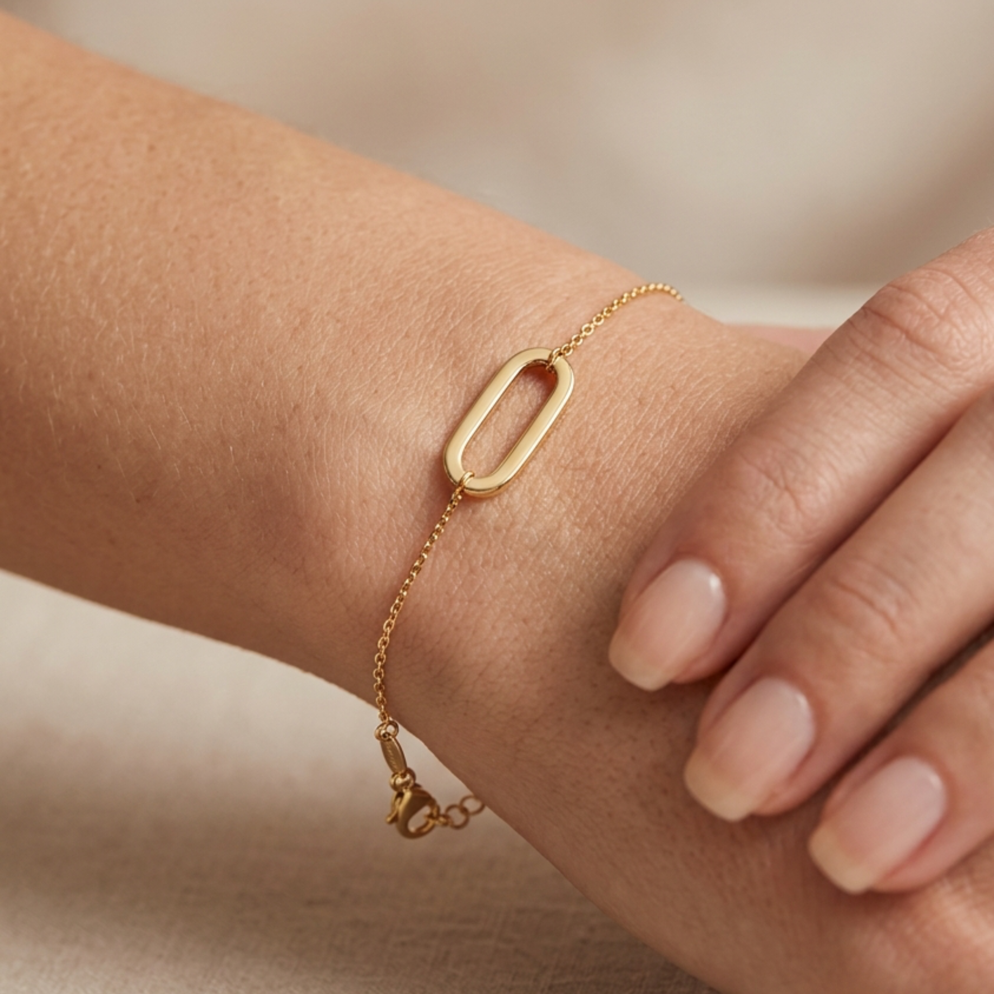 Minimalist 18mm oval paperclip link on delicate gold chain