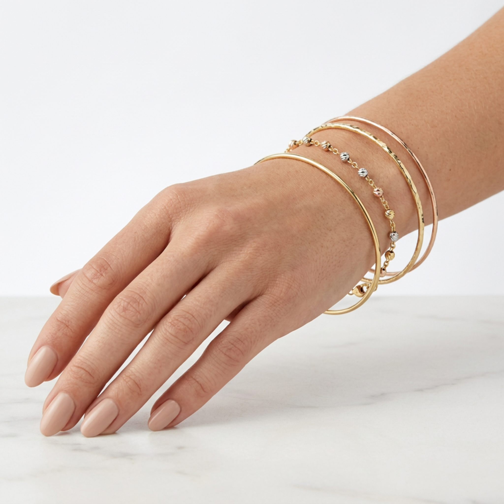 14k yellow white and rose gold bead chain bracelet 7 inch