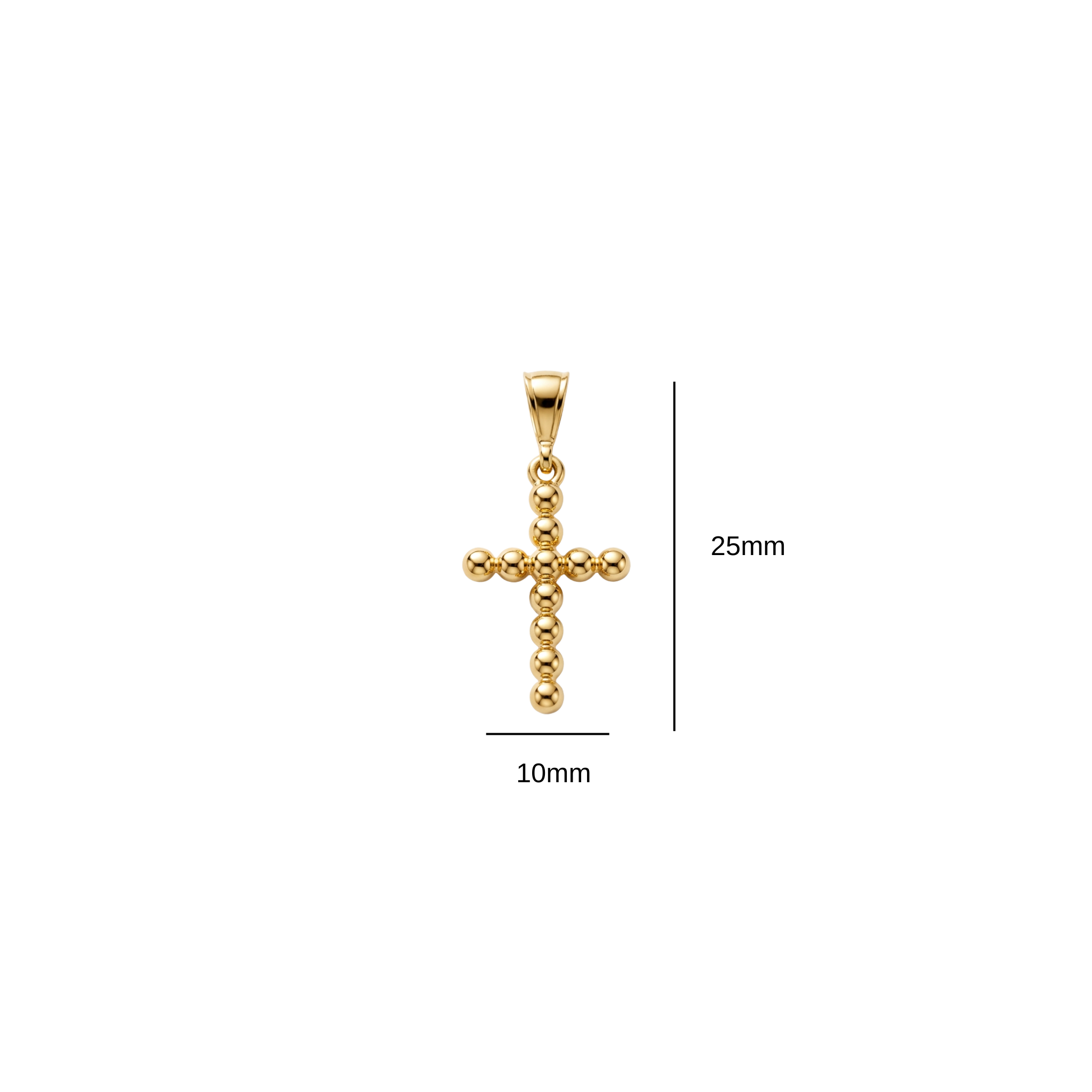 Close up of 25mm x 10mm solid 14k gold beaded cross centerpiece