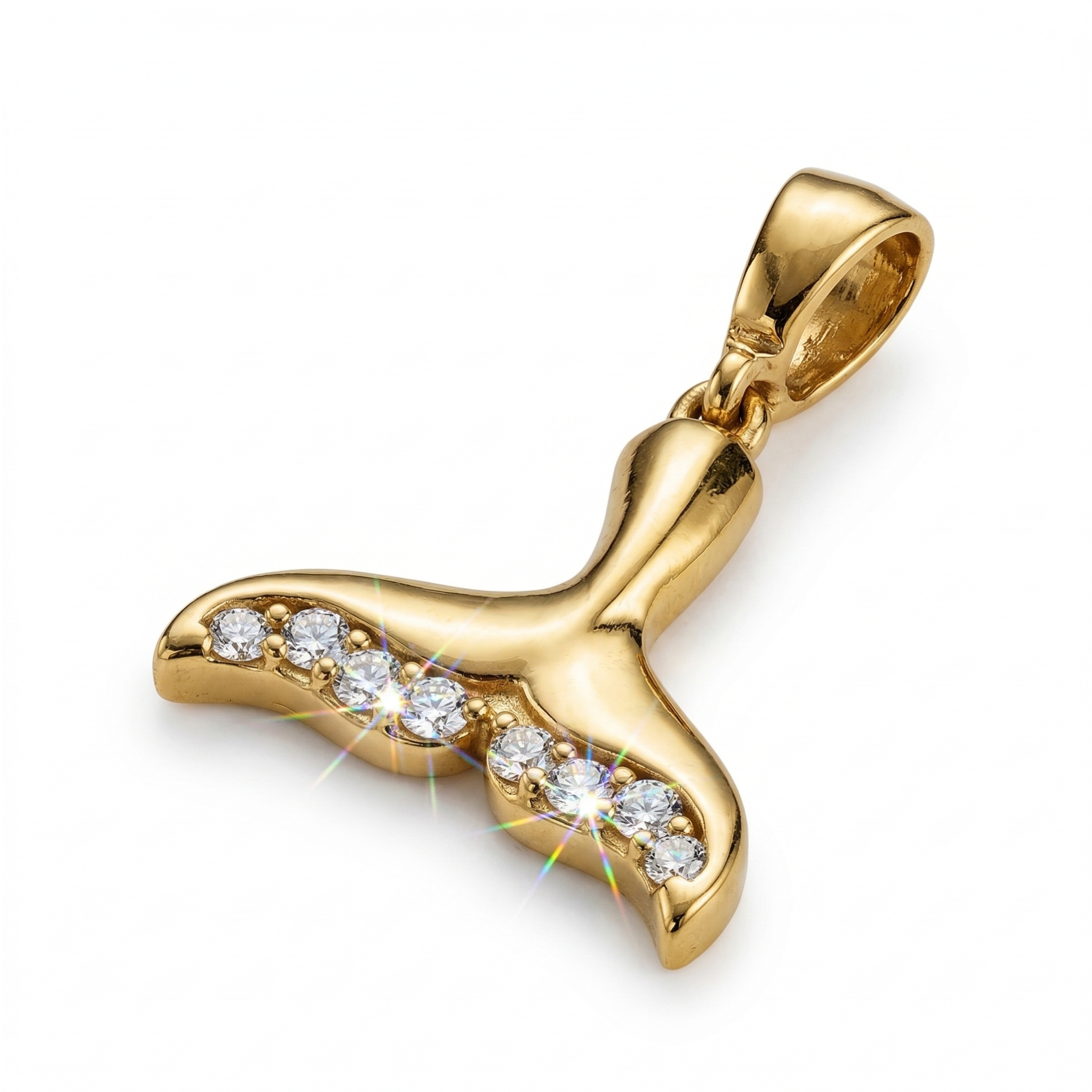 High-polish 14k gold marine pendant with shimmering fluke detail