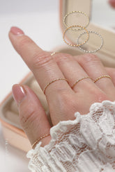 14K Solid Gold Diamond Cut 0.7mm Thin Ring