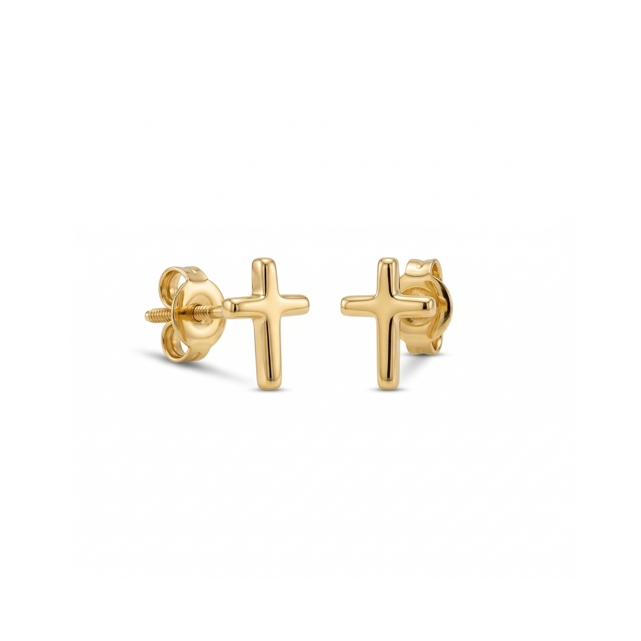 Small 14k yellow gold cross studs for curated ear mapping