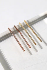 14k Solid Gold Thin Bar Dangle CZ Stud Earring - Pretty At Sam