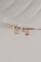 14k Solid Gold CZ Dainty Heart Single Stud - Pretty At Sam