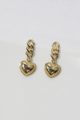 14k Solid Gold Cuban Chain Heart Drop Stud Earring - Pretty At Sam