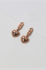 14k Solid Gold Cuban Chain Heart Drop Stud Earring - Pretty At Sam