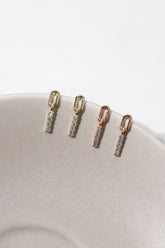 14k Solid Gold Open Oval CZ Bar Dangle Pushback Earring - Pretty At Sam