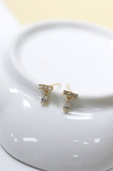 14k Solid Gold CZ Bar Tear Drop Stud Earring - Pretty At Sam