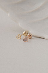 14k Solid Gold CZ Dainty Heart Single Stud - Pretty At Sam