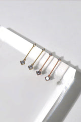 14k Solid Gold CZ Stud Bar Dangle Stud Earring - Pretty At Sam