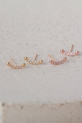 14k Solid Gold CZ Smile Stud Pushback Earring - Pretty At Sam