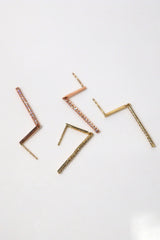 14k Solid Gold Thin Bar Dangle CZ Stud Earring - Pretty At Sam