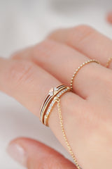 14K Solid Gold Heart Bow Clover Stackable Ring