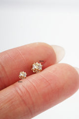 14K Gold April Stone 4MM 6MM Mirror Ball Screw Back Stud Earring