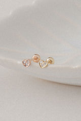 14k Solid Gold CZ Dainty Heart Single Stud - Pretty At Sam