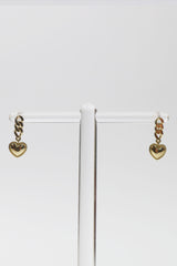 14k Solid Gold Cuban Chain Heart Drop Stud Earring - Pretty At Sam