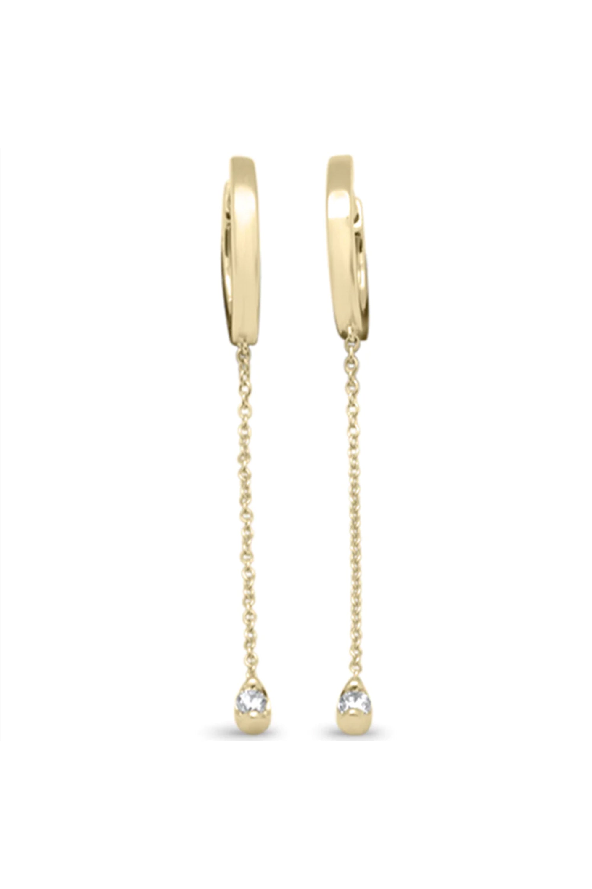 14K Solid White Gold 12mm Natural Diamond Chain Drop Hoop Earring - Pretty At Sam