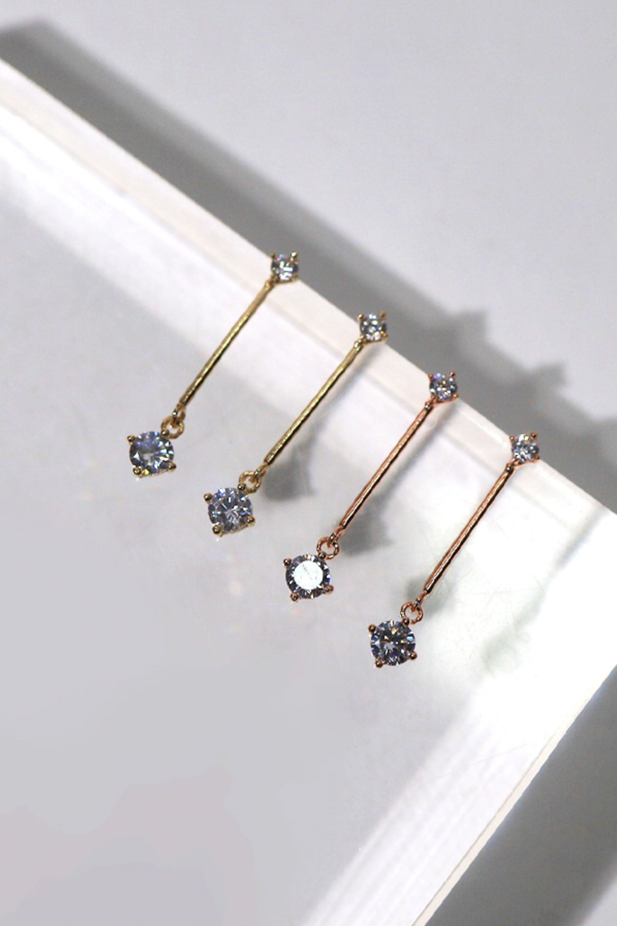 14k Solid Gold CZ Stud Bar Dangle Stud Earring - Pretty At Sam