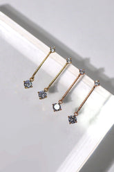14k Solid Gold CZ Stud Bar Dangle Stud Earring - Pretty At Sam