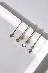 14k Solid Gold CZ Stud Bar Dangle Stud Earring - Pretty At Sam