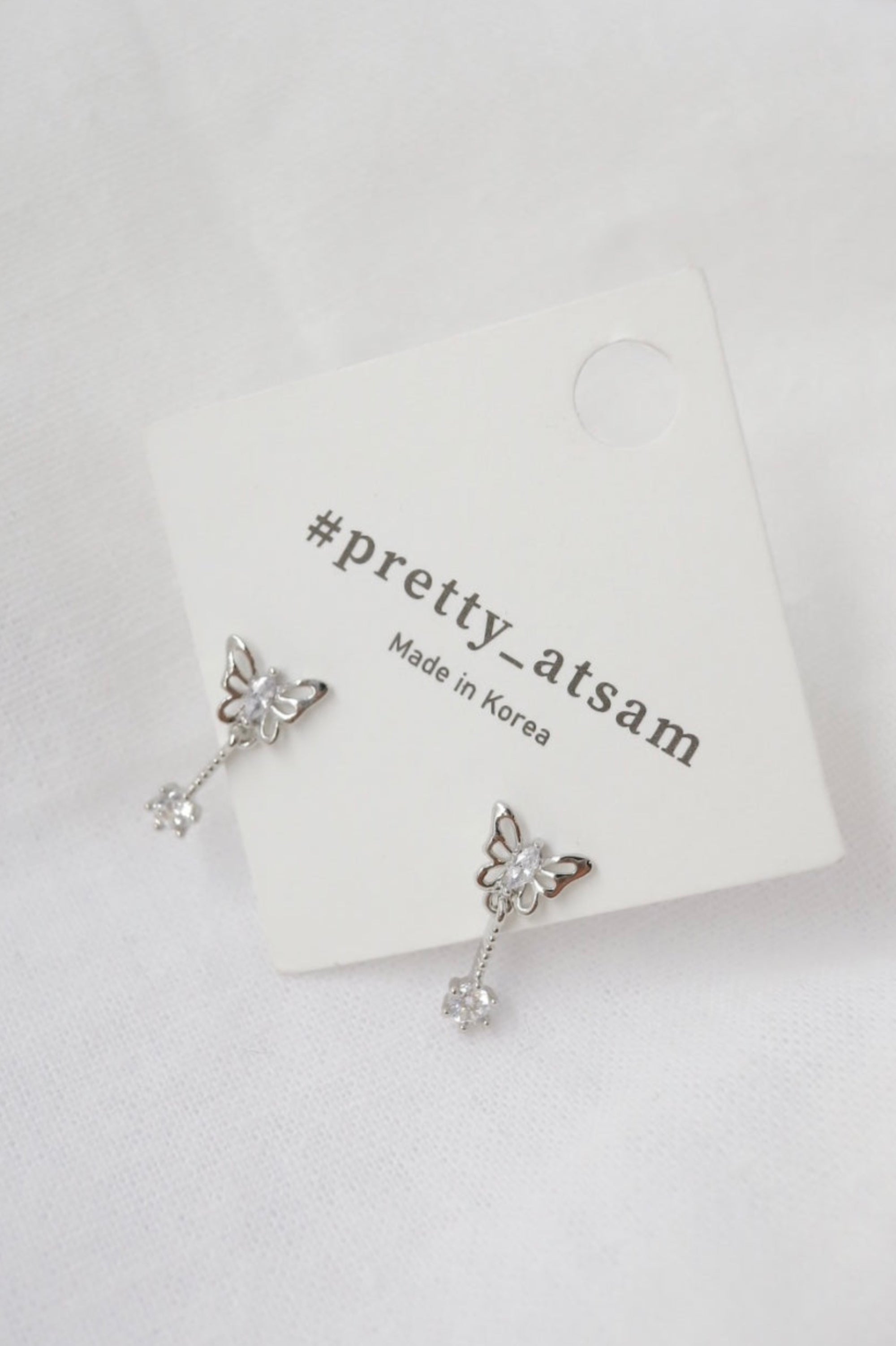 ✨ Rhodium-Plated Butterfly Crystal Drop Earrings