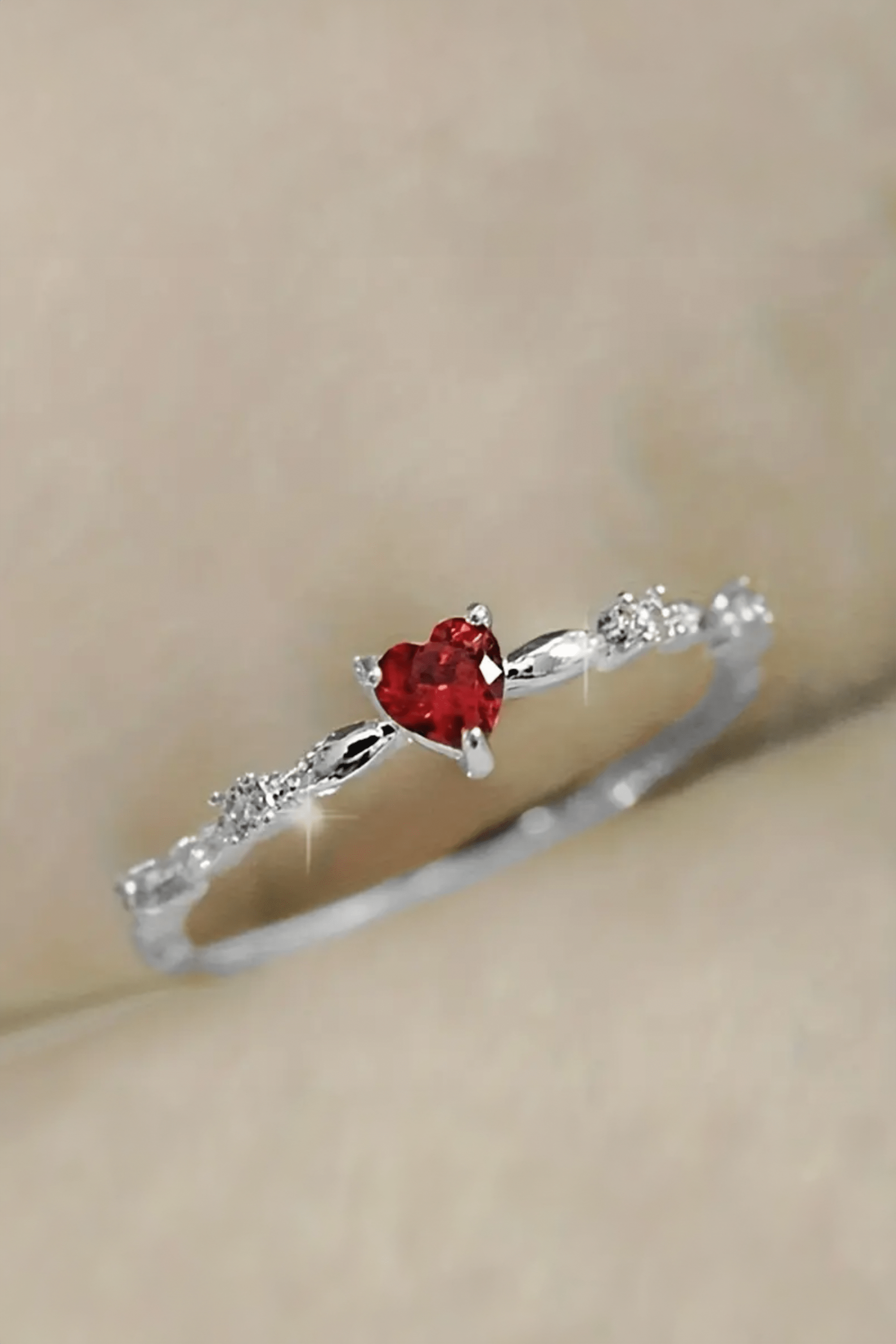 925 Sterling Silver Gold Plated CZ Heart Stone Stackable Ring - Pretty At Sam