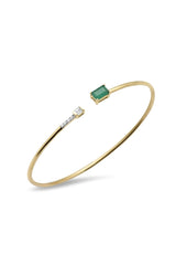 14K Solid Gold Natural Diamond and Emerald Chain 56mm Open Bangle Bracelet - Pretty At Sam