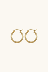 14k Yellow Gold Luxury Textured Hoop Earrings with Hinge Clasp