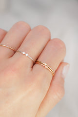 14K Solid Gold Heart Bow Clover Stackable Ring